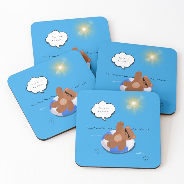 Item preview, Too Cool to Care – Floating Summer Bear Illustration ( Blue Background ) designed and sold by mintmono-studio.