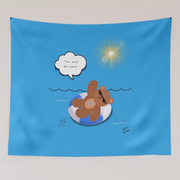 Item preview, Too Cool to Care – Floating Summer Bear Illustration ( Blue Background ) designed and sold by mintmono-studio.