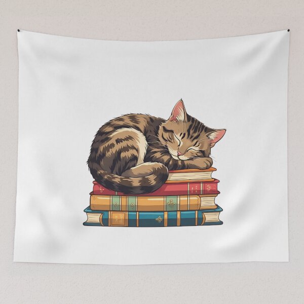 Item preview, Cat Sleeping on a Stack of Books – Cozy Kawaii Reading Lover Design designed and sold by ColorSplash123.