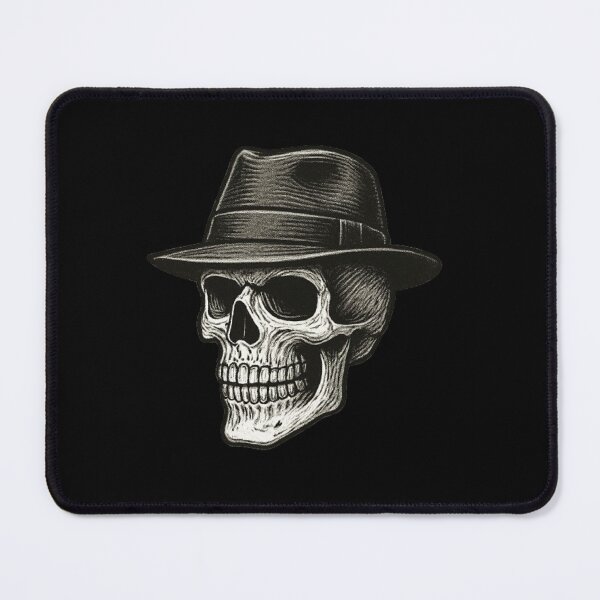 Artikelvorschau, Mafia-Totenkopf mit Fedora-Hut entworfen und verkauft von FLATVAC STICKER.