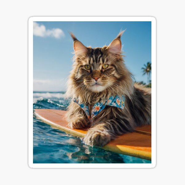 Item preview, Surfing Maine Coon Cat designed and sold by AJBiloxi.