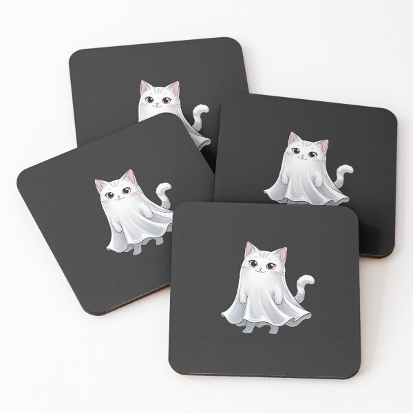 Item preview, Cute Ghost Cat in Floating Sheet – Kawaii Halloween Design designed and sold by ColorSplash123.