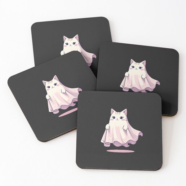 Item preview, Cute Ghost Cat in Floating Sheet – Kawaii Halloween Design designed and sold by ColorSplash123.