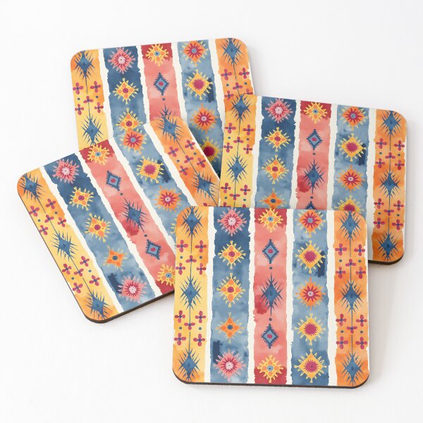 Item preview, Vertical Stripes Pattern with Geometric Floral Boho Motif designed and sold by Prints and Lifestyle.