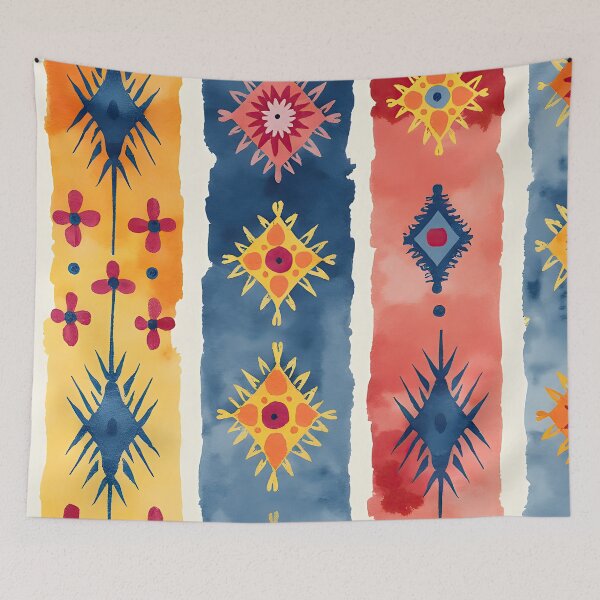 Item preview, Vertical Stripes Pattern with Geometric Floral Boho Motif designed and sold by Prints and Lifestyle.
