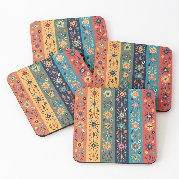 Item preview, Vertical Stripes Pattern with Geometric Floral Boho Motif designed and sold by Prints and Lifestyle.
