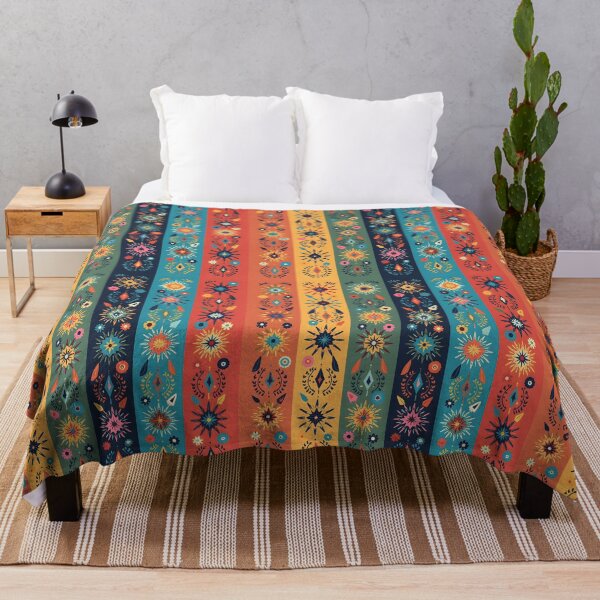 Item preview, Vertical Stripes Pattern with Geometric Floral Boho Motif designed and sold by Prints and Lifestyle.