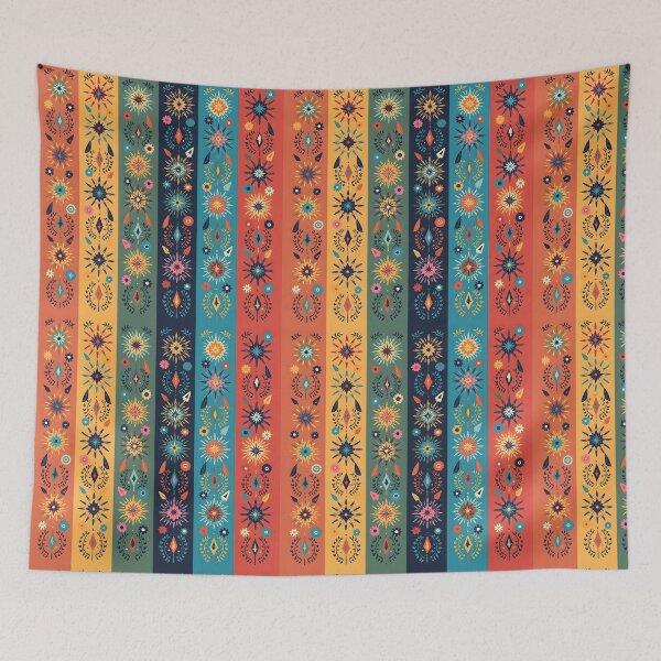 Item preview, Vertical Stripes Pattern with Geometric Floral Boho Motif designed and sold by Prints and Lifestyle.