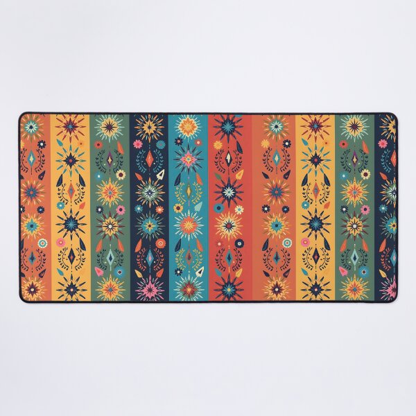 Item preview, Vertical Stripes Pattern with Geometric Floral Boho Motif designed and sold by Prints and Lifestyle.