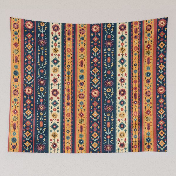Item preview, Vertical Stripes Pattern with Geometric Floral Boho Motif designed and sold by Prints and Lifestyle.