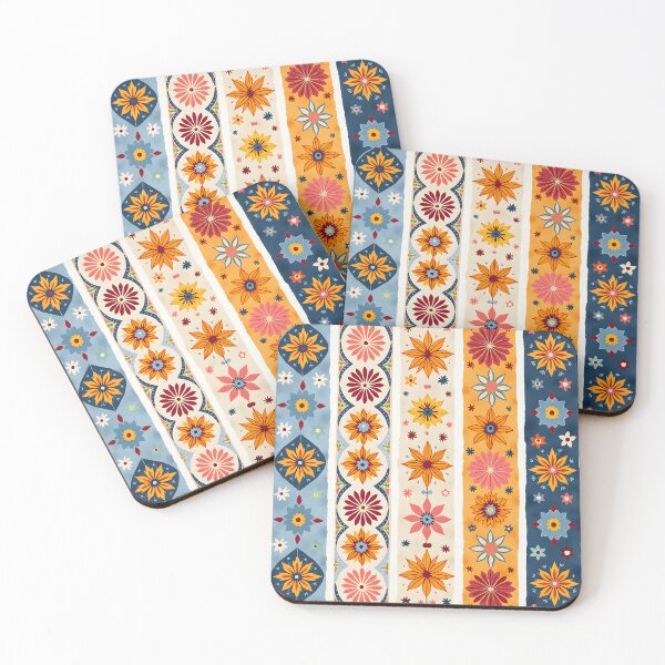 Item preview, Vertical Stripes Pattern with Geometric Floral Boho Motif designed and sold by Prints and Lifestyle.