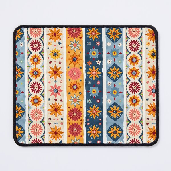 Item preview, Vertical Stripes Pattern with Geometric Floral Boho Motif designed and sold by Prints and Lifestyle.