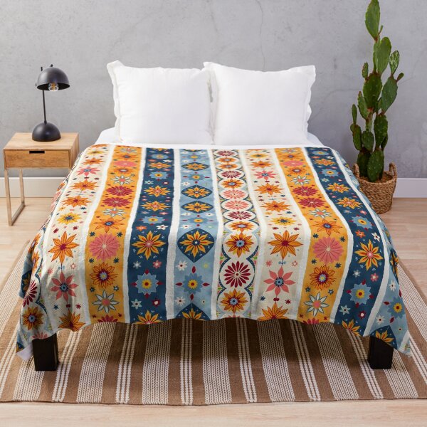 Item preview, Vertical Stripes Pattern with Geometric Floral Boho Motif designed and sold by Prints and Lifestyle.