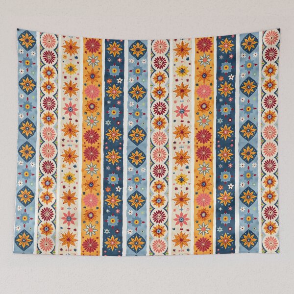 Item preview, Vertical Stripes Pattern with Geometric Floral Boho Motif designed and sold by Prints and Lifestyle.