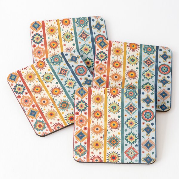 Item preview, Vertical Stripes Pattern with Geometric Floral Boho Motif designed and sold by Prints and Lifestyle.