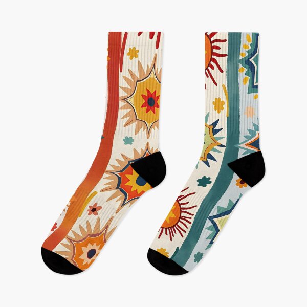 Aperçu de l'œuvre Motif à rayures verticales avec motif floral géométrique bohème créée et vendue par Prints and Lifestyle.