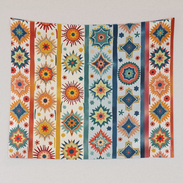Item preview, Vertical Stripes Pattern with Geometric Floral Boho Motif designed and sold by Prints and Lifestyle.