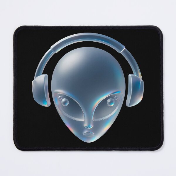 Item preview, Prismatic Alien Head with Headphones – Holographic Glass Style Sci-Fi Art designed and sold by H Jonas.