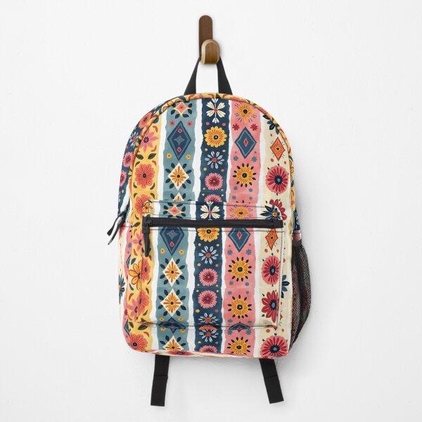 Item preview, Vertical Stripes Pattern with Geometric Floral Boho Motif designed and sold by Prints and Lifestyle.