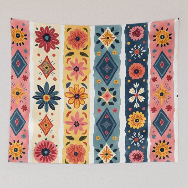 Item preview, Vertical Stripes Pattern with Geometric Floral Boho Motif designed and sold by Prints and Lifestyle.