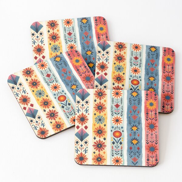 Item preview, Vertical Stripes Pattern with Geometric Floral Boho Motif designed and sold by Prints and Lifestyle.