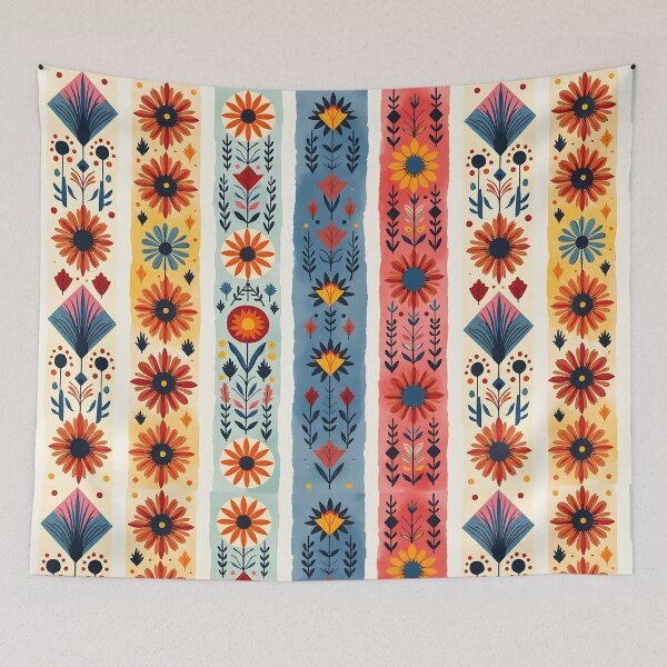 Item preview, Vertical Stripes Pattern with Geometric Floral Boho Motif designed and sold by Prints and Lifestyle.