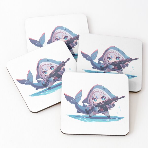 Item preview, Cute Shark Girl Chibi with Gun Anime Style Warrior designed and sold by TypeSenpai99.