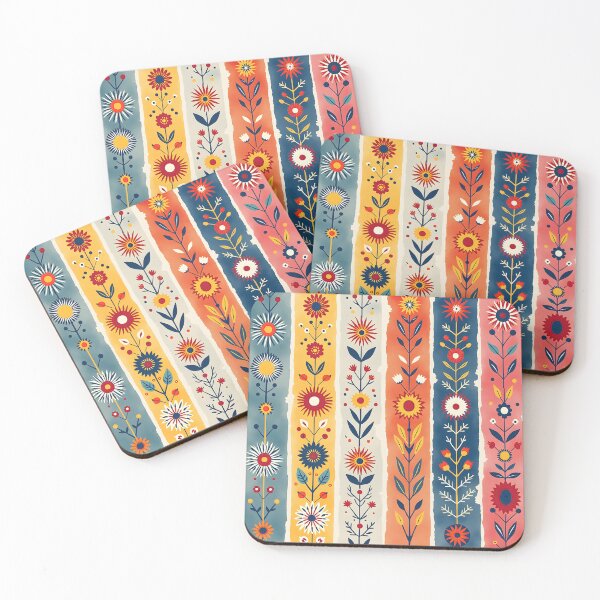 Item preview, Vertical Stripes Pattern with Geometric Floral Boho Motif designed and sold by Prints and Lifestyle.