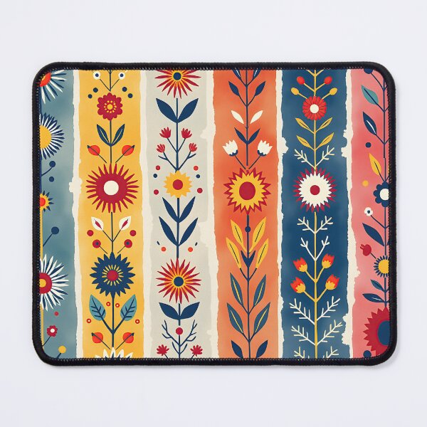 Item preview, Vertical Stripes Pattern with Geometric Floral Boho Motif designed and sold by Prints and Lifestyle.