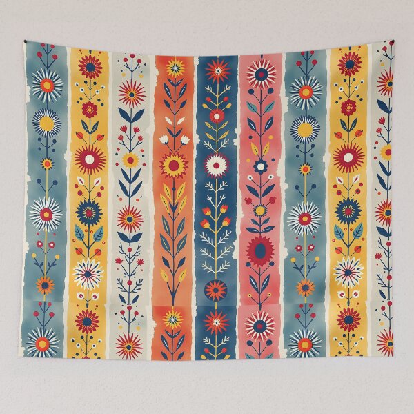 Item preview, Vertical Stripes Pattern with Geometric Floral Boho Motif designed and sold by Prints and Lifestyle.