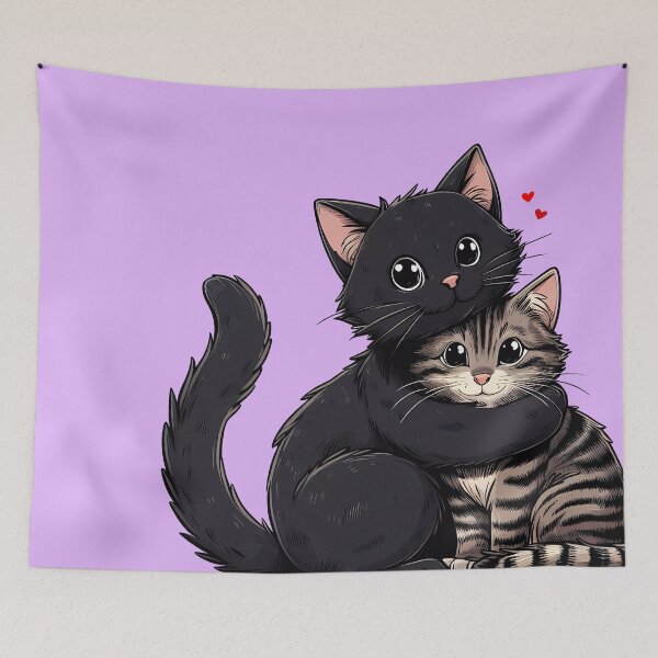Item preview, Black Cat And Tabby Cat Friendship Cartoon Art designed and sold by Lyssarien.
