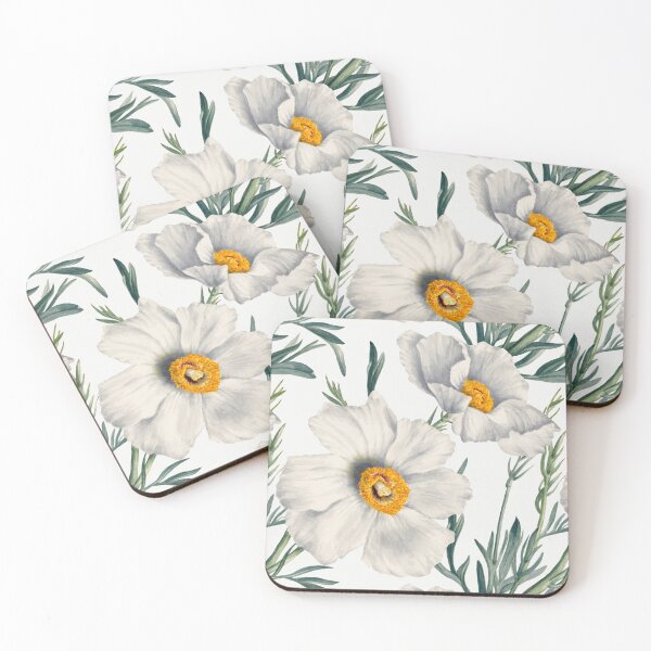 Item preview, White California Tree Poppy Flowers Pattern designed and sold by CatyArte.