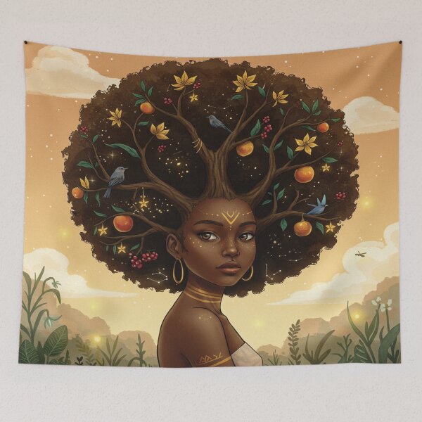 Item preview, “Tree of Life Within Her – Magical Afro Girl Illustration” designed and sold by Afrobood.