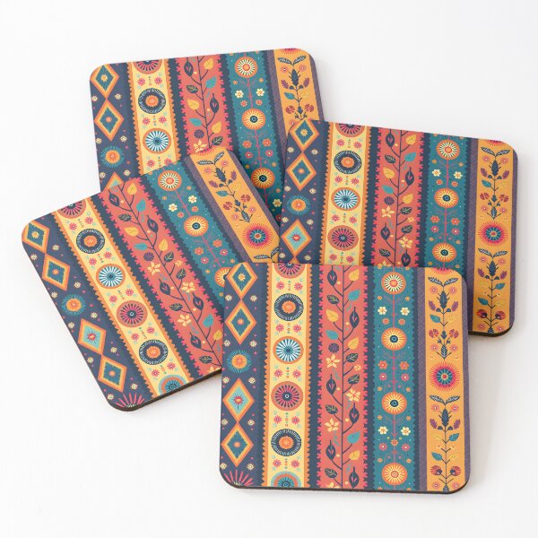 Item preview, Vertical Stripes Pattern with Geometric Floral Boho Motif designed and sold by Prints and Lifestyle.