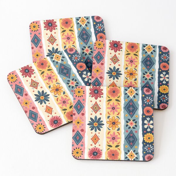 Item preview, Vertical Stripes Pattern with Geometric Floral Boho Motif designed and sold by Prints and Lifestyle.