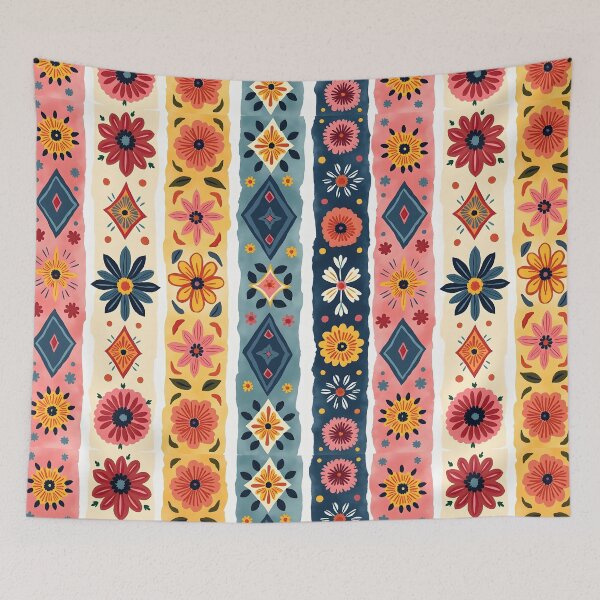 Item preview, Vertical Stripes Pattern with Geometric Floral Boho Motif designed and sold by Prints and Lifestyle.