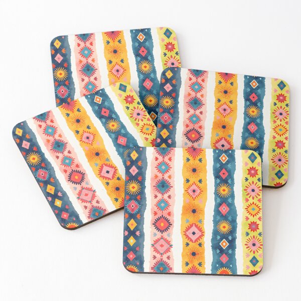 Item preview, Vertical Stripes Pattern with Geometric Floral Boho Motif designed and sold by Prints and Lifestyle.