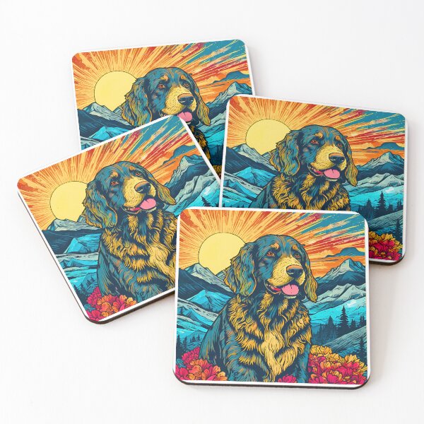 Item preview, Bernedoodle Retro Mountain Sunset – Vintage Dog Art for Outdoor Lovers designed and sold by Fredster1966.