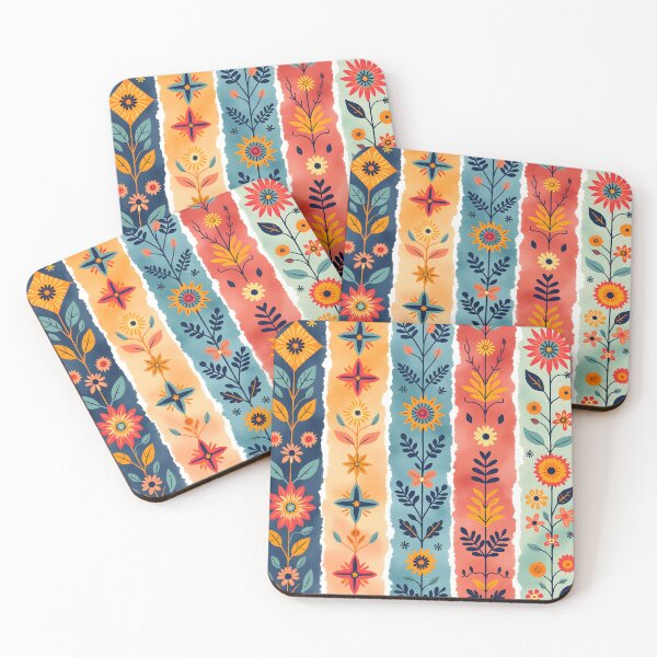 Item preview, Vertical Stripes Pattern with Geometric Floral Boho Motif designed and sold by Prints and Lifestyle.