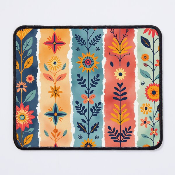 Item preview, Vertical Stripes Pattern with Geometric Floral Boho Motif designed and sold by Prints and Lifestyle.