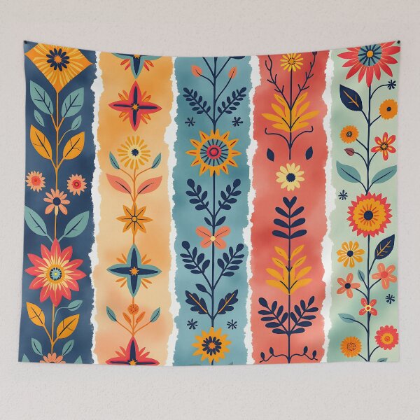 Item preview, Vertical Stripes Pattern with Geometric Floral Boho Motif designed and sold by Prints and Lifestyle.