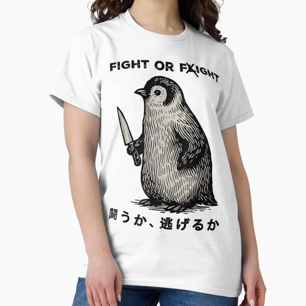 Item preview, Fight or Flight Penguin Meme Shirt – Funny Angry Bird with Knife and Dark Humor Twist designed and sold by AdelisaNagy.