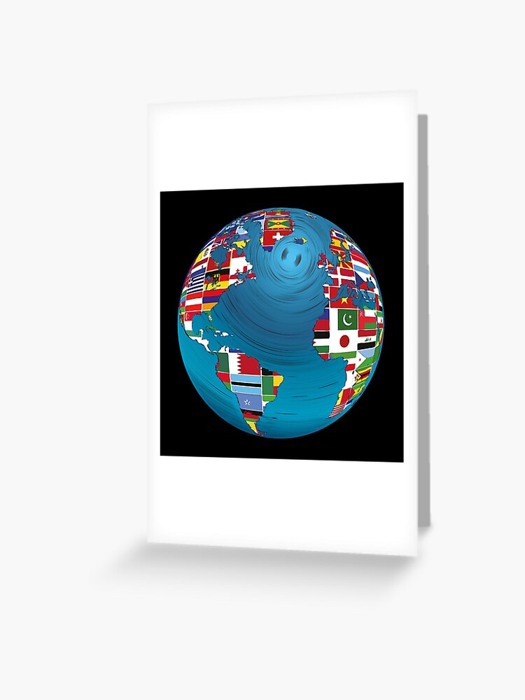 Carte de vœux avec l'œuvre « Carte du monde globe terrestre globe pays  drapeaux continents » de l'artiste anziehend
