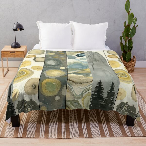 Item preview, Watercolor mountain, cabin, and abstract geological panel art. designed and sold by Piotrek0001.