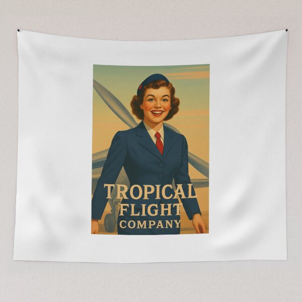 Item preview, Smiling 1950s Stewardess with Airplane – Retro Travel Illustration designed and sold by Fleetwood1994.