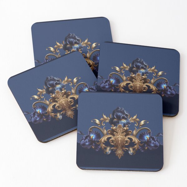 Item preview, Night Iris Baroque – Royal Blue Flowers and Golden Ornaments designed and sold by Arscorart.