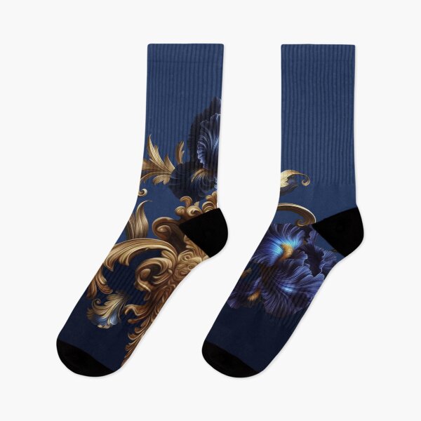 Item preview, Night Iris Baroque – Royal Blue Flowers and Golden Ornaments designed and sold by Arscorart.