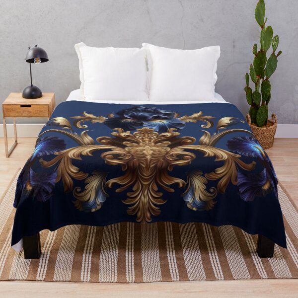 Item preview, Night Iris Baroque – Royal Blue Flowers and Golden Ornaments designed and sold by Arscorart.