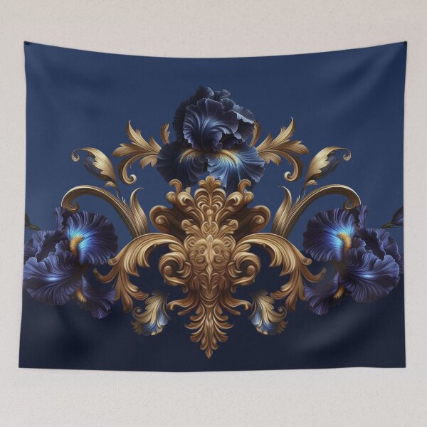 Item preview, Night Iris Baroque – Royal Blue Flowers and Golden Ornaments designed and sold by Arscorart.
