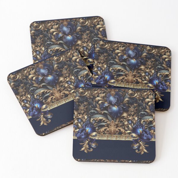 Item preview, Night Iris Baroque – Royal Blue Flowers and Golden Ornaments designed and sold by Arscorart.